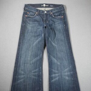 Y2K VTG Seven7 Dojo Flare Low Boot Cut Stretch Women Jeans 25x33 Fade Dark Wash